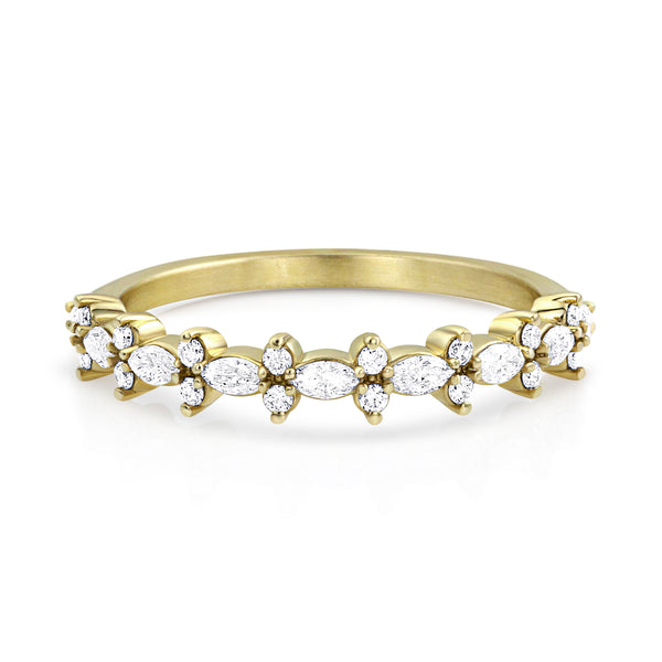 diamond crown stack ring is a series of marquise-cut diamonds, set east-west, separated by stacked pairs of round faceted diamonds.<br>dainty yet with lots of sparkle pop <span class='visuallyhidden'>Call or text 323-404-2959 if you need shopping assistance.</span>